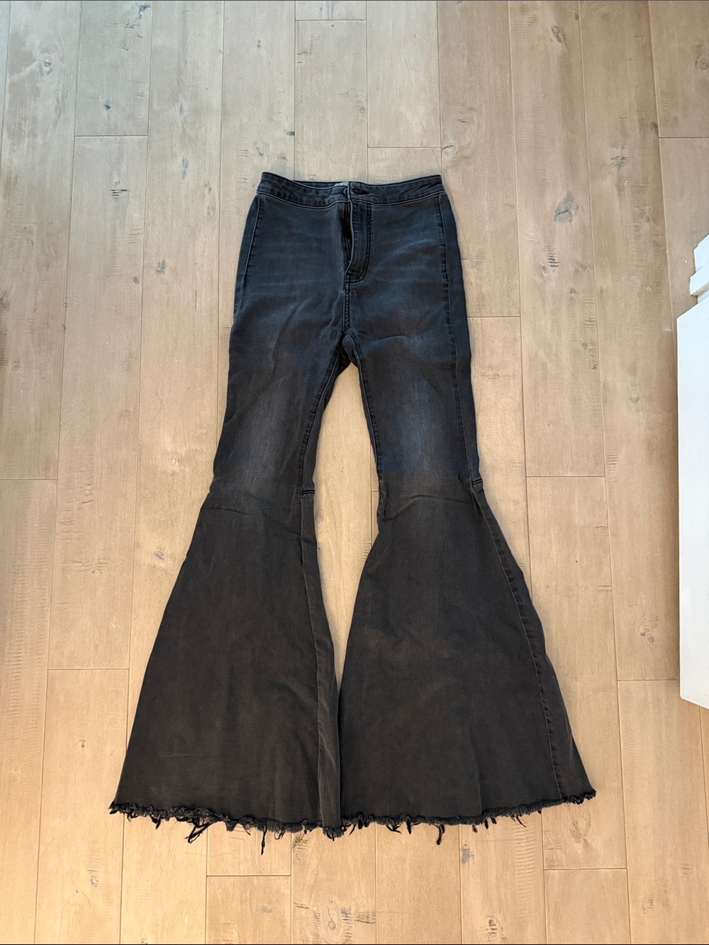 Free People Black High-Rise Flare Jeans with Frayed Hem